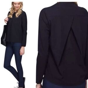 Lululemon Womens Size 6 Black Solo Travel Top Button Up Collarless Athletic